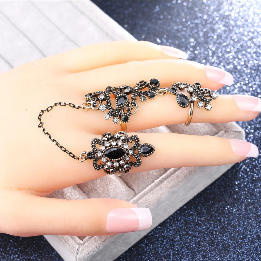 Hollow Out Flower Two Finger Ring