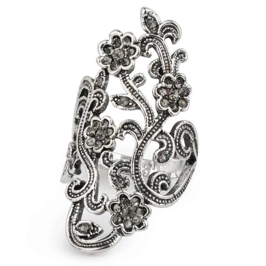 Antique_Tibetan_Silver_Gray_Crystal_Flower_Ring