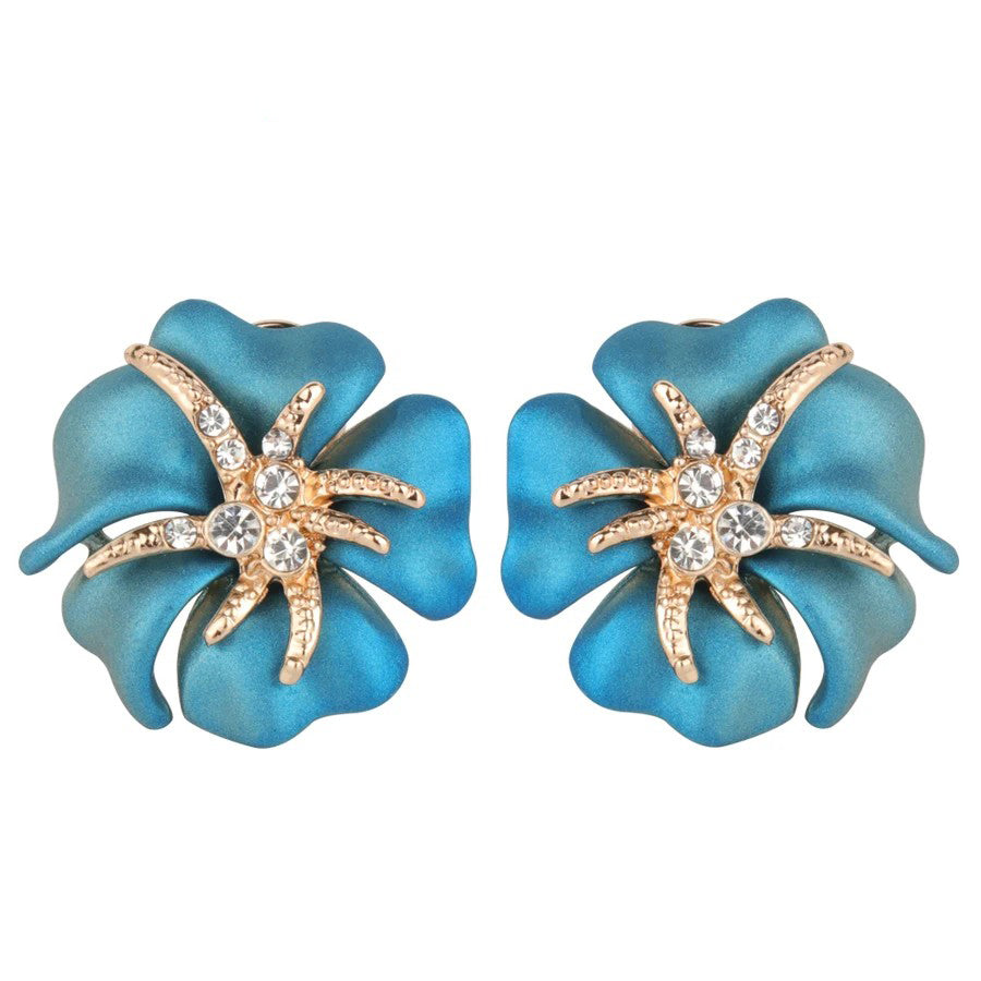 Blue Enamel Crystal Earrings
