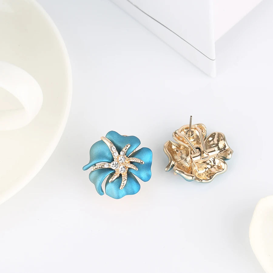 Blue Enamel Crystal Earrings