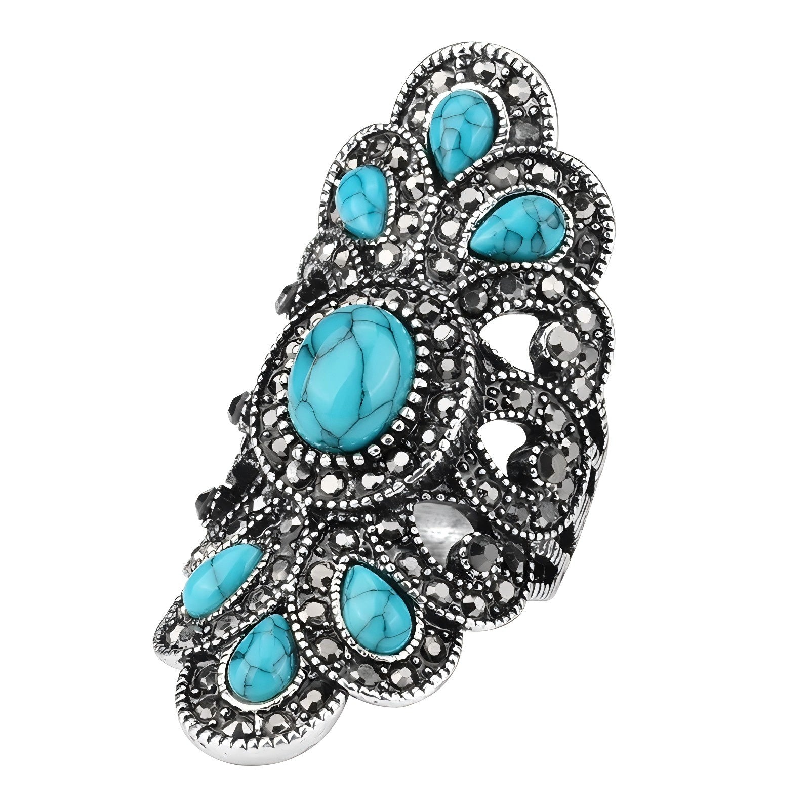 Gray Crystal Turquoise Punk Ring