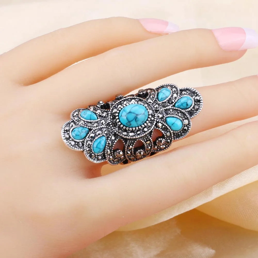 Gray Crystal Turquoise Punk Ring