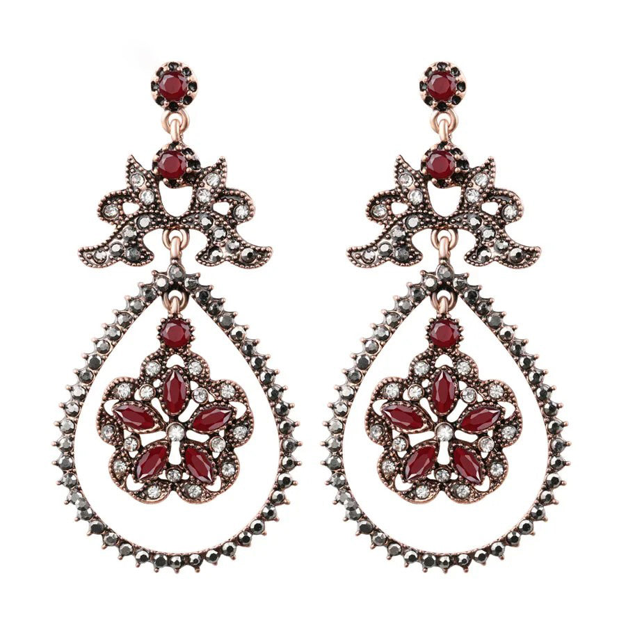 Red Crystal Flower Earrings