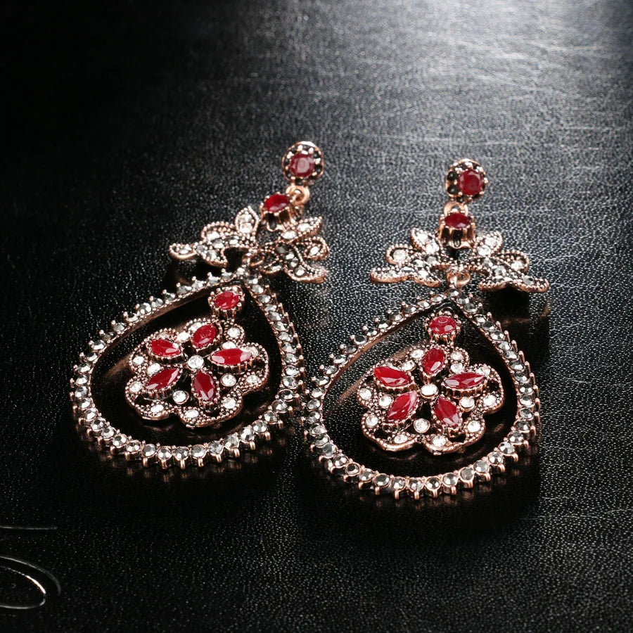 Red Crystal Flower Earrings