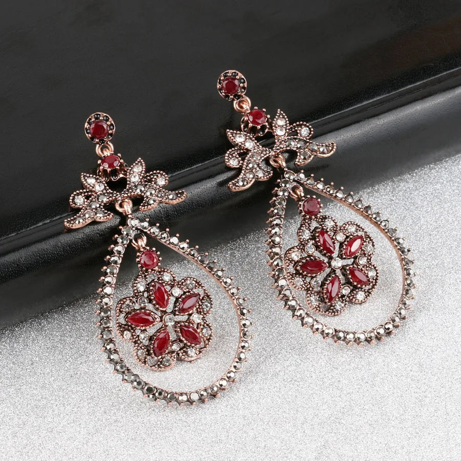 Red Crystal Flower Earrings