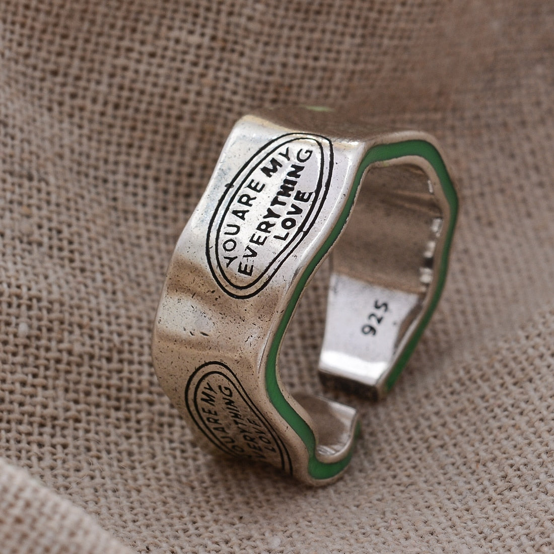 Letter Carving Retro Thai Silver Female Finger Ring
