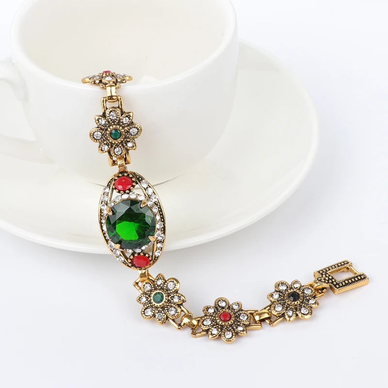 Green Stone Crystal Flower Bracelet