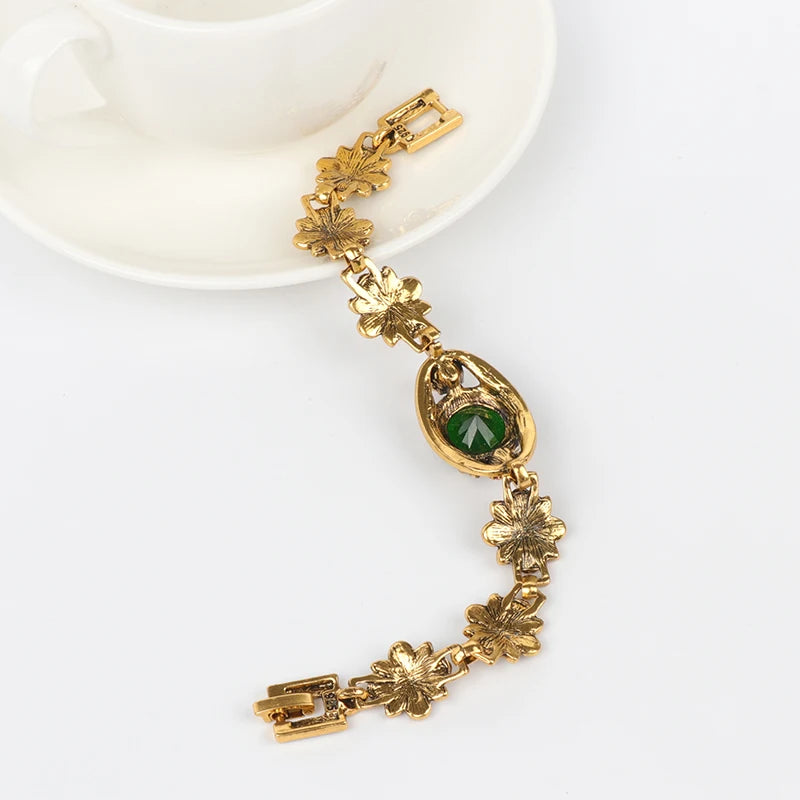 Green Stone Crystal Flower Bracelet