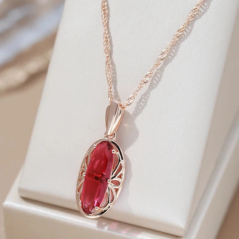 Oval Gemstone Pendant Necklace