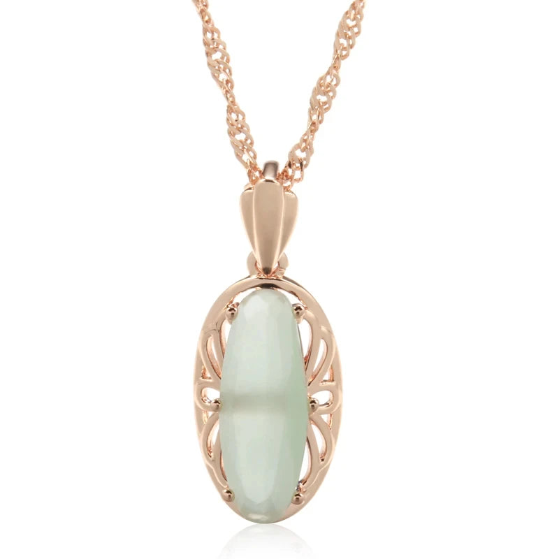Oval Gemstone Pendant Necklace