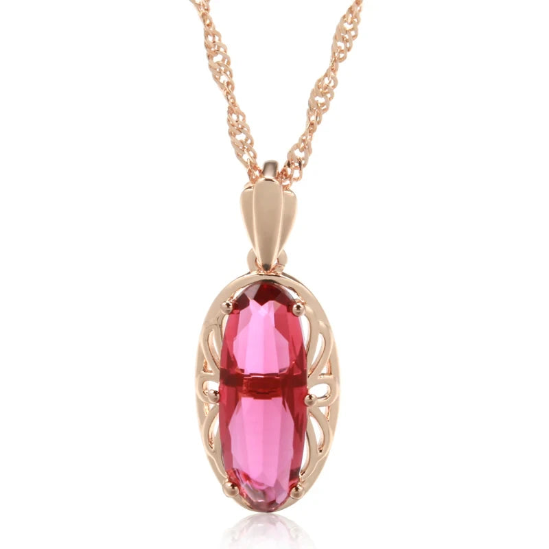 Oval Gemstone Pendant Necklace red