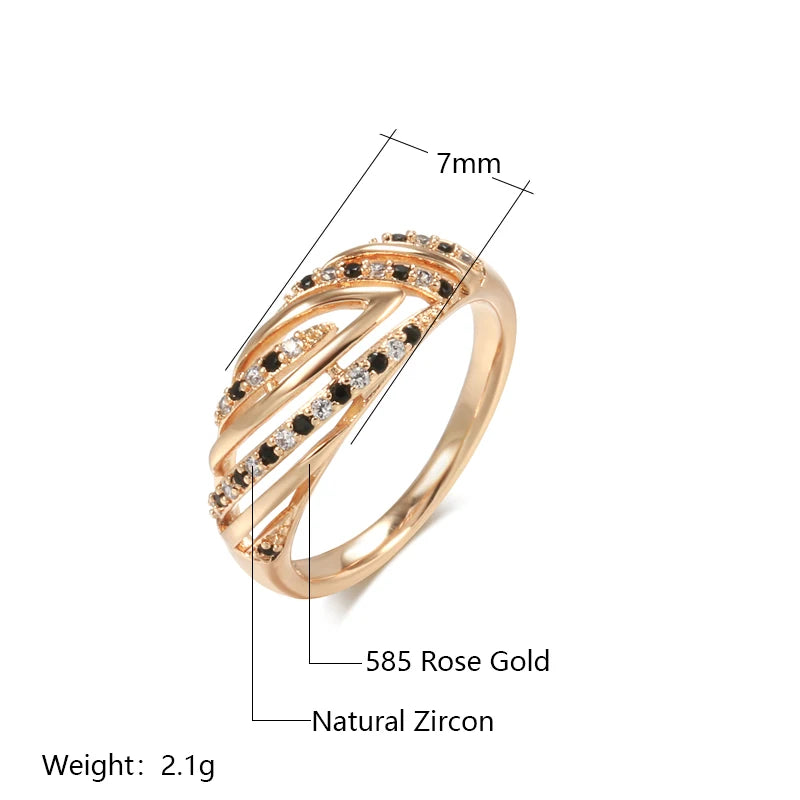 Rose Gold Ethnic Hollow Wave Ring-size