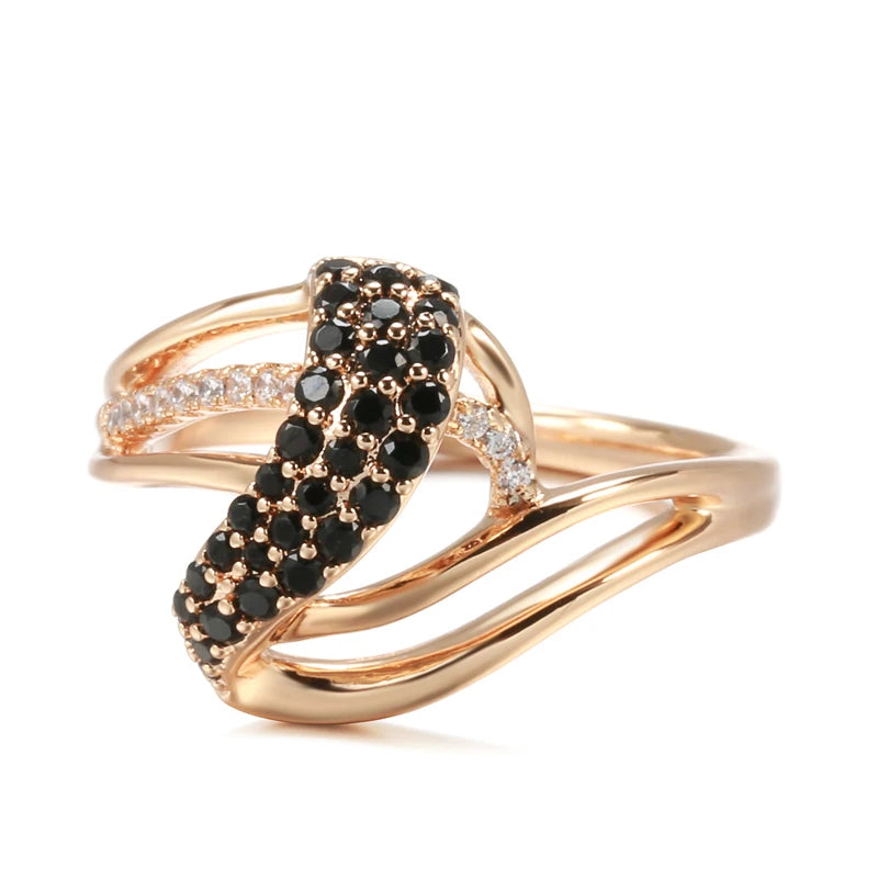 Geometry Natural Black Zircon Waves Ring