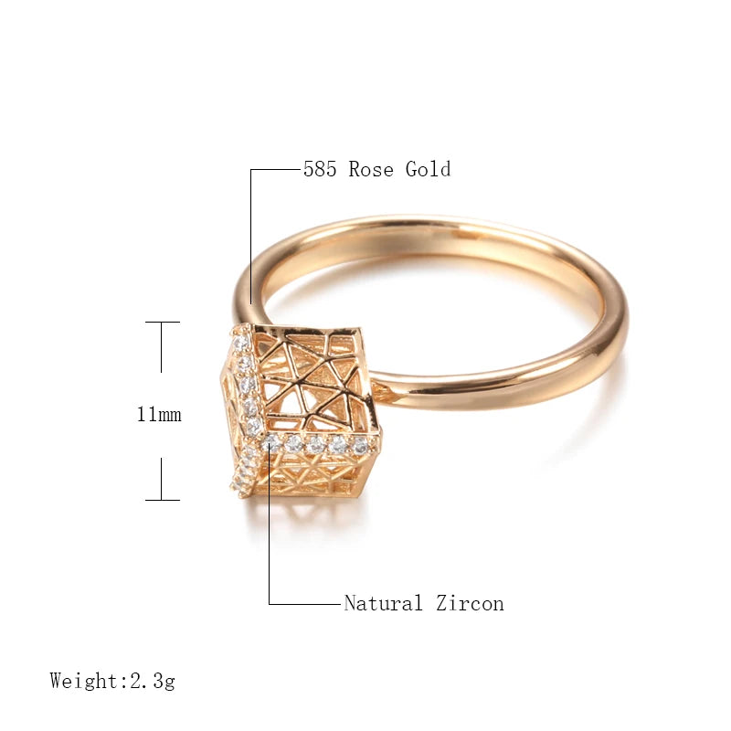 Rose Gold Ring Hollow Pattern Three-Dimensional Square Ring-size