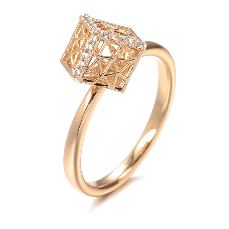 Rose Gold Ring Hollow Pattern Three-Dimensional Square Ring