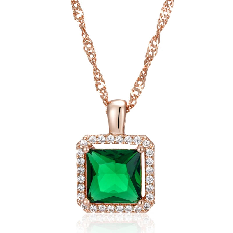 Square Green Gemstone Necklace