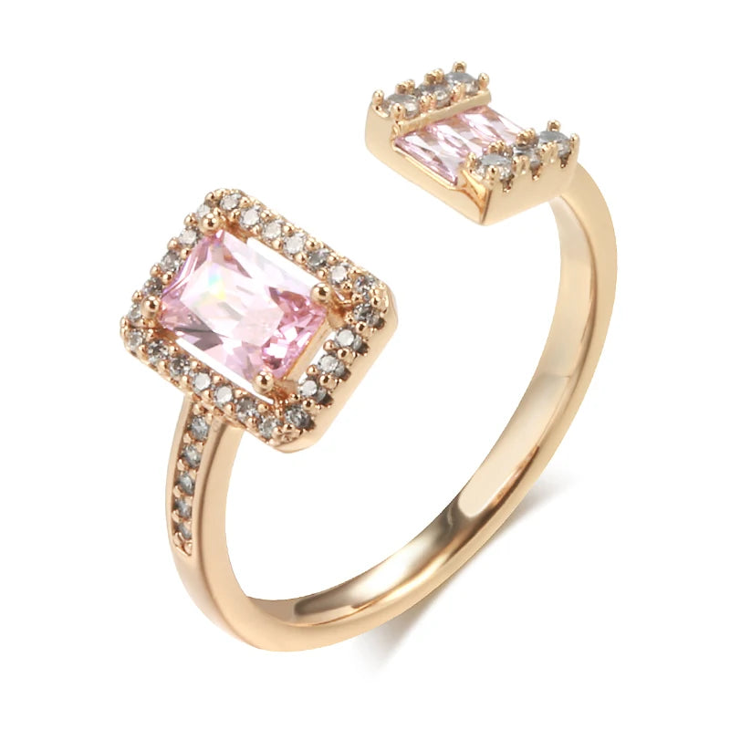 Square Pink Natural Zircon Open Ring