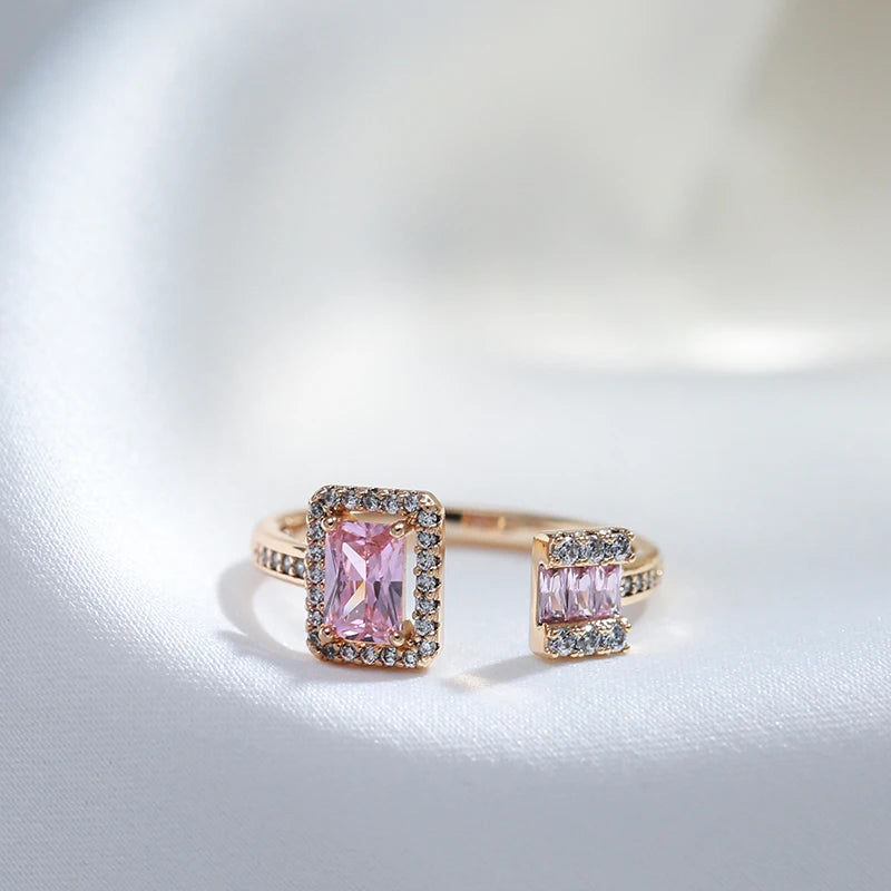 Square Pink Natural Zircon Open Ring