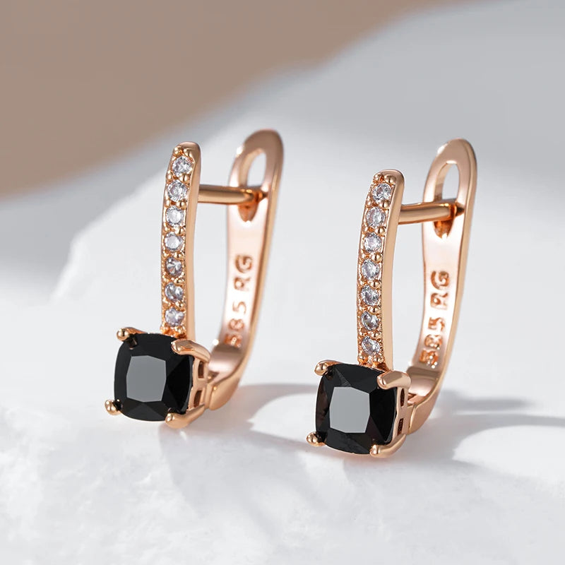 Square Black Gemstone Earrings