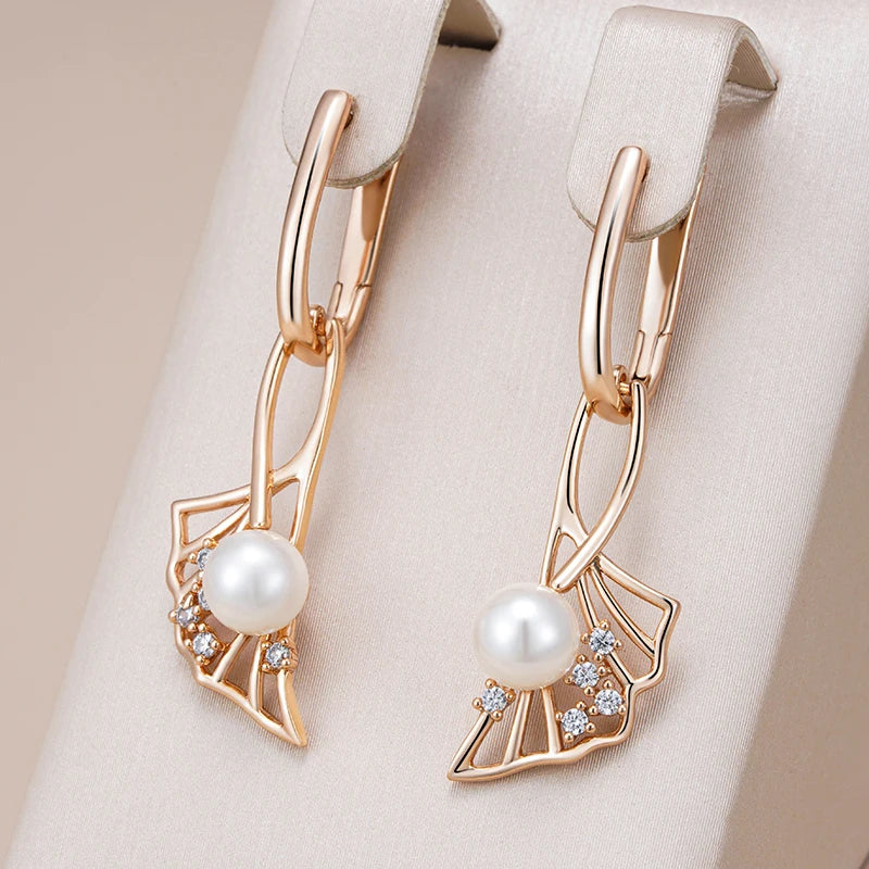 Unique Leaf Pearl Earrings