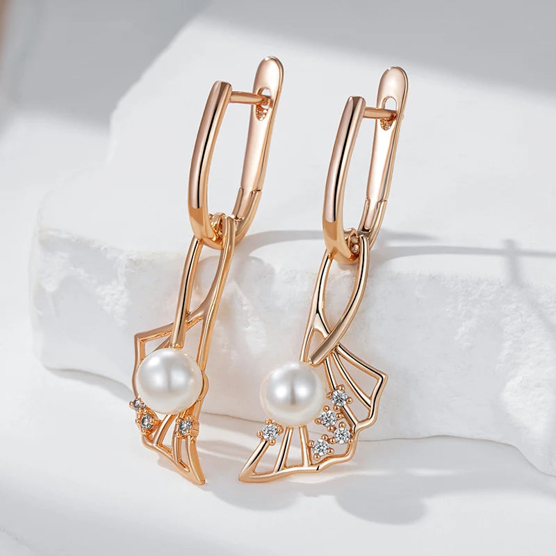 Unique Leaf Pearl Earrings