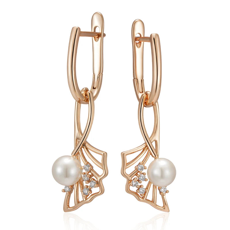 Unique Leaf Pearl Earrings