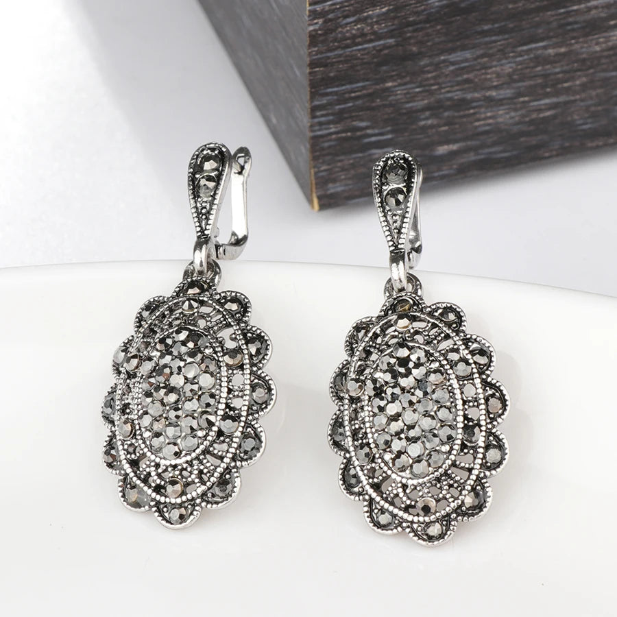 Gray Crystal Drop Earrings