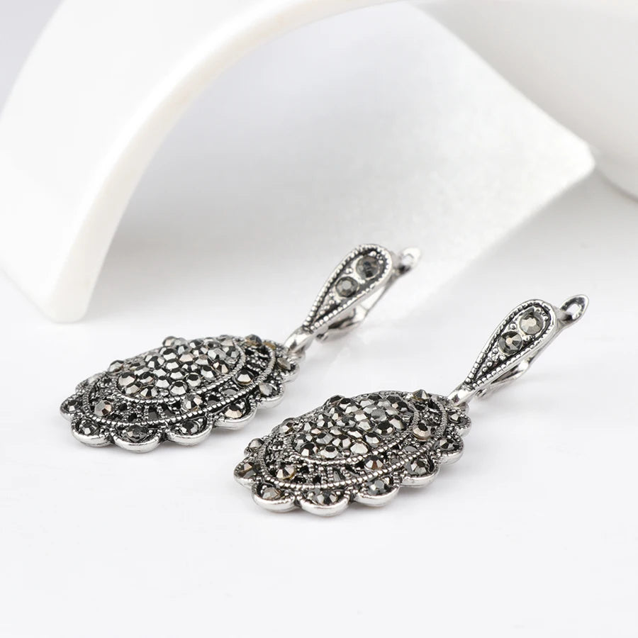 Gray Crystal Drop Earrings