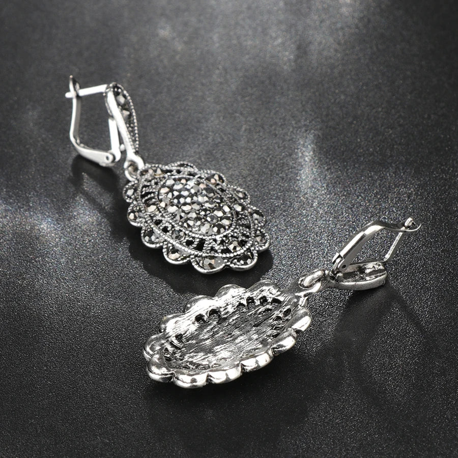 Gray Crystal Drop Earrings