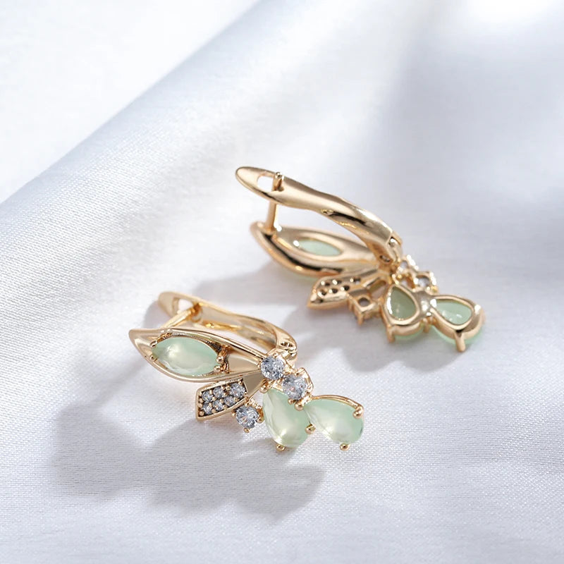 Green Flower Gemstone Earrings