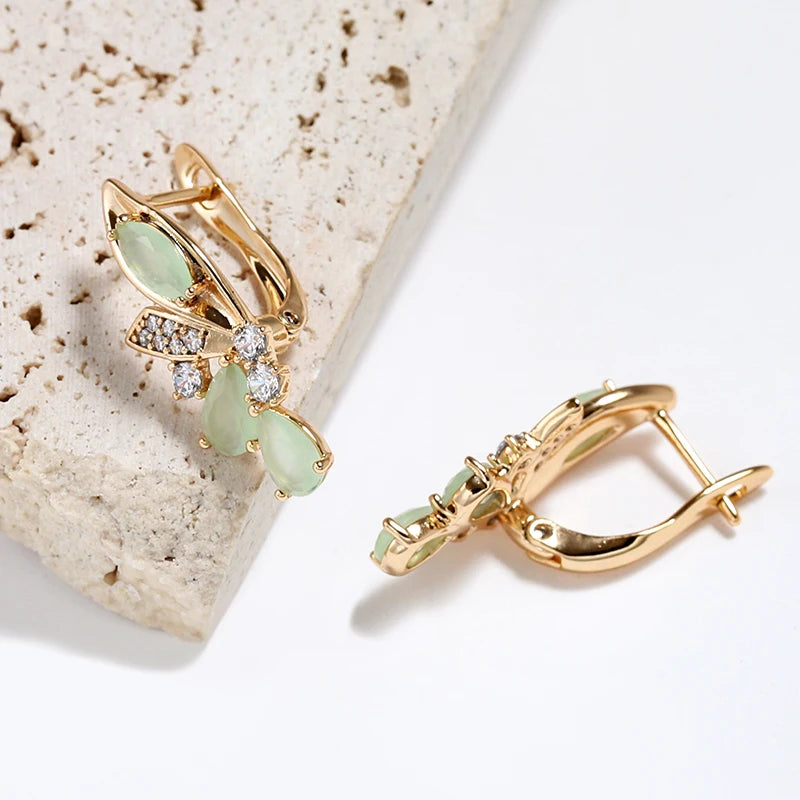 Green Flower Gemstone Earrings