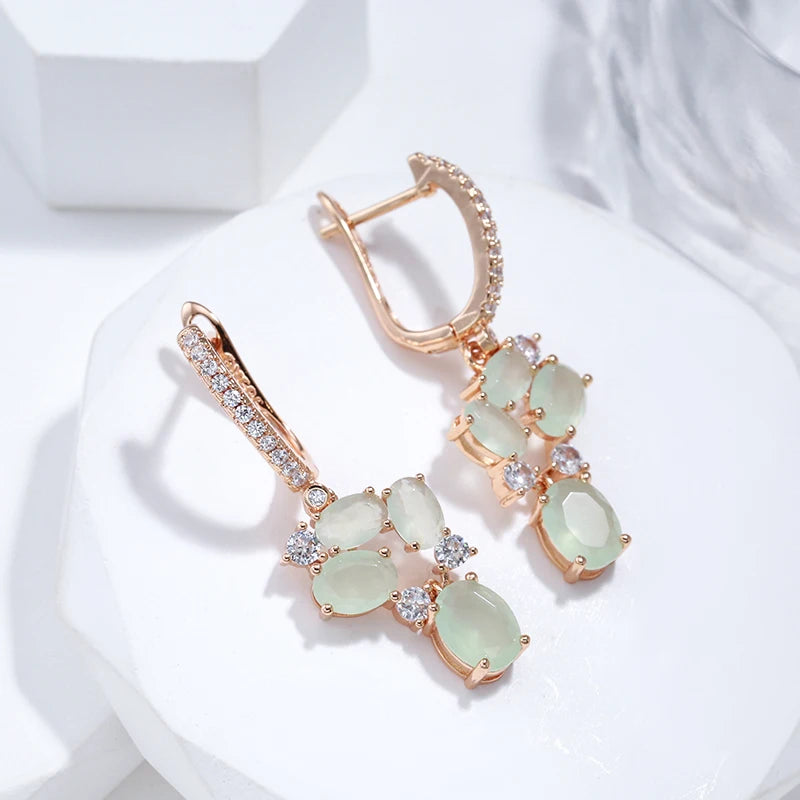Green Gemstone Flower Earrings