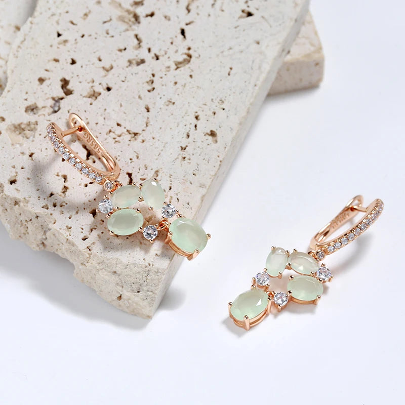 Green Gemstone Flower Earrings