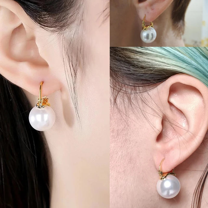 White Pearls Hoop Earrings