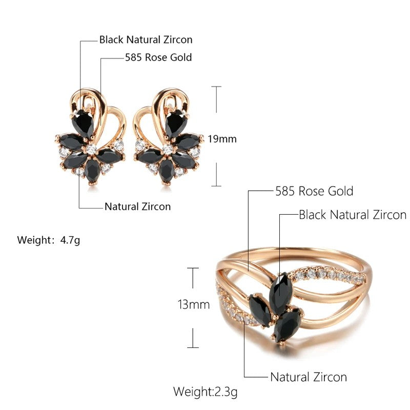 black-gemstone-rose-gold-earrings-ring-jewelry-set-size