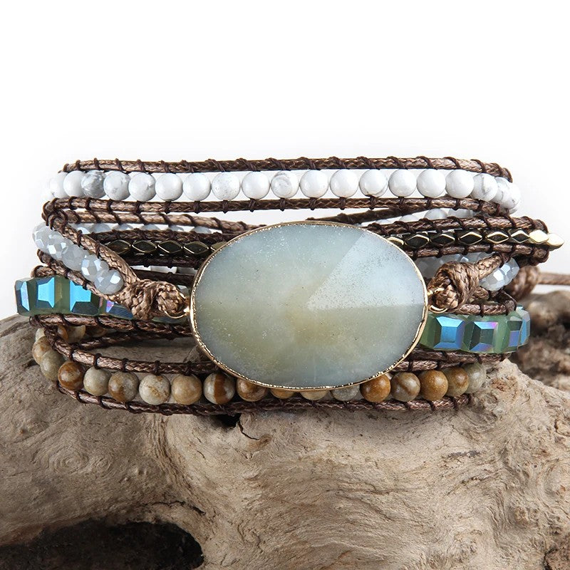 Fashion Boho Beaded Bracelet Handmade Mixed Natural Stones & Crystal Stone Charm 5 Strands Wrap Bracelets