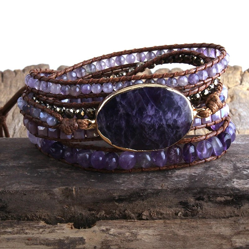 Fashion Boho Beaded Bracelet Handmade Mixed Natural Stones & Crystal Stone Charm 5 Strands Wrap Bracelets