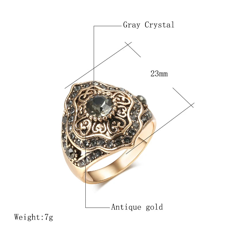 Boho Ethnic Bride Wedding Crystal Ring Antique Gold Color Big Zircon Stone Rings For Women Vintage Jewelry