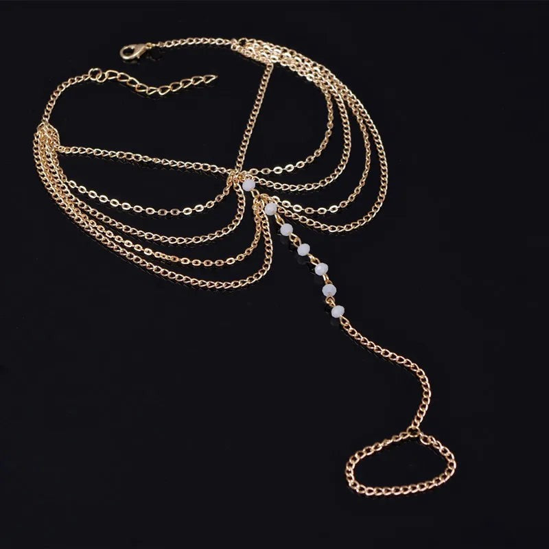 Fashion Charm Layer Chain Link Crystal Beads Foot Anklet