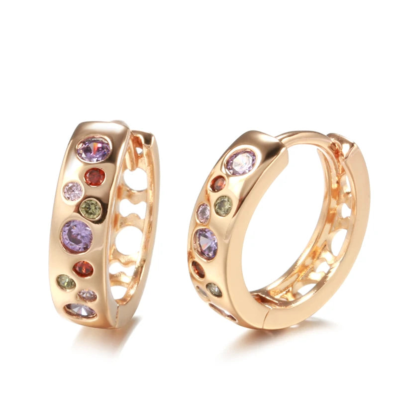 585 Rose Gold Rainbow Earrings Colorful Natural Zircon Earring for Women Bridal Wedding Jewelry