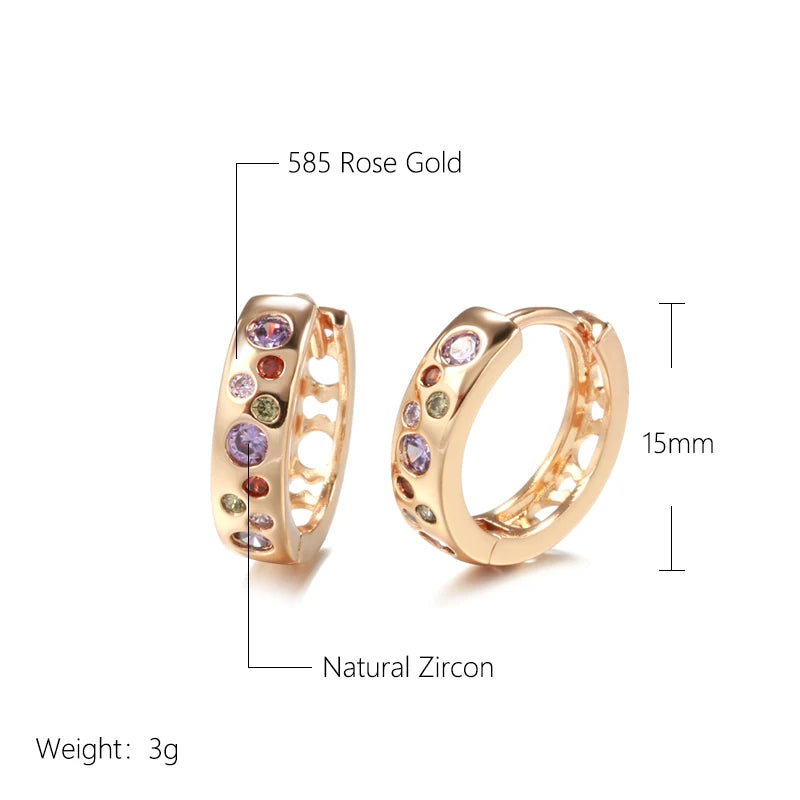 585 Rose Gold Rainbow Earrings Colorful Natural Zircon Earring for Women Bridal Wedding Jewelry