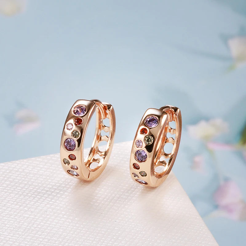 585 Rose Gold Rainbow Earrings Colorful Natural Zircon Earring for Women Bridal Wedding Jewelry