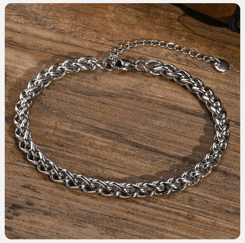 Cuban Chain Anklets for Men,Waterproof Stainless Steel Wheat Curb Link Ankle Chain
