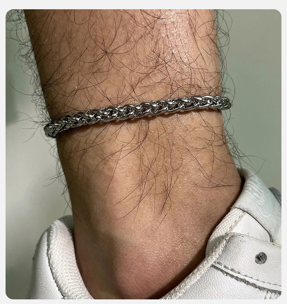 Cuban Chain Anklets for Men,Waterproof Stainless Steel Wheat Curb Link Ankle Chain