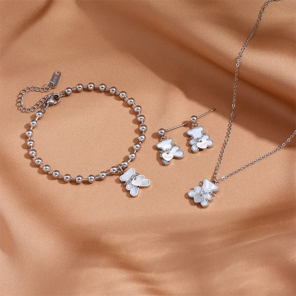 Stainless Steel Necklace Bracelet Earring Set Black Shell Fashion Jewelry Accessories