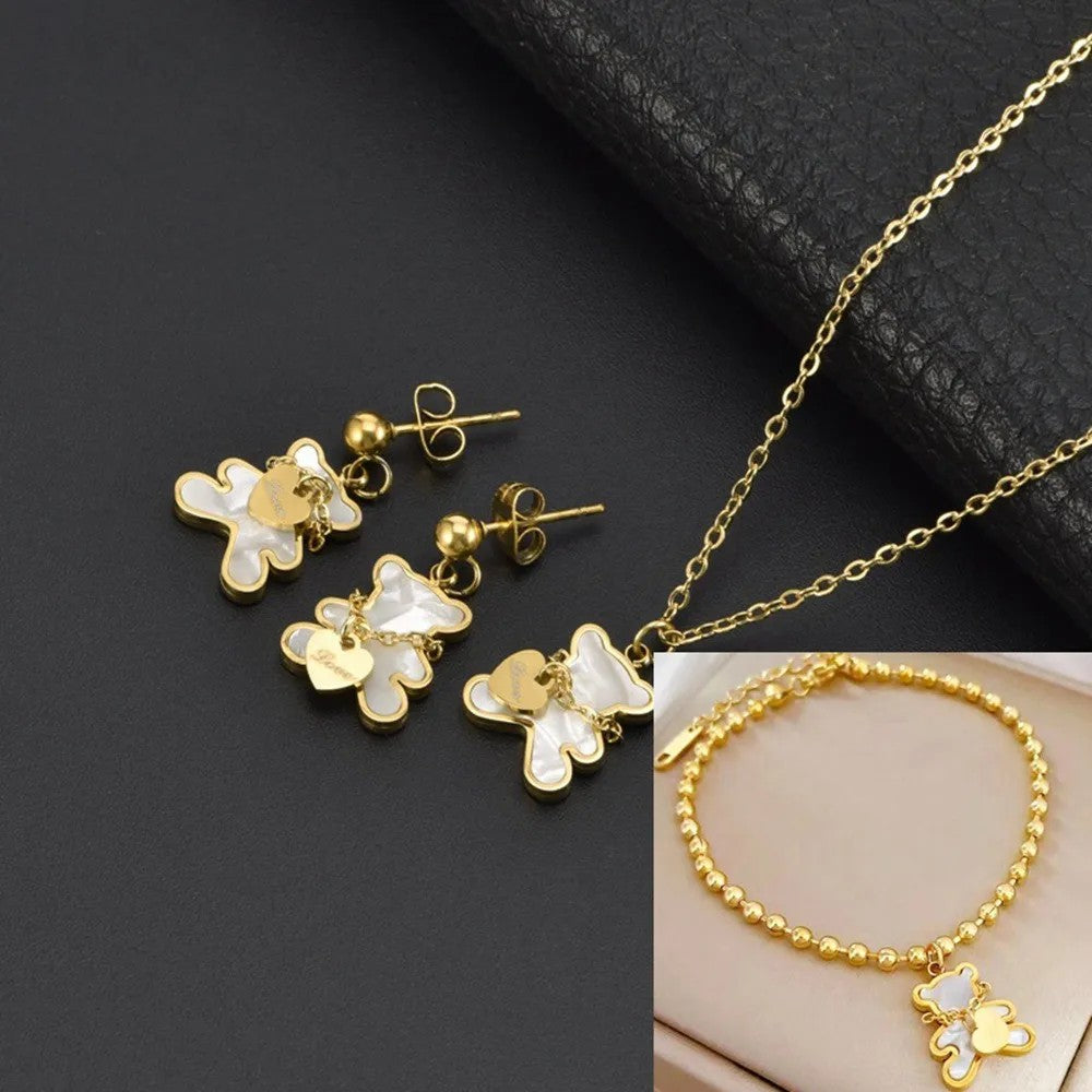 Stainless Steel Necklace Bracelet Earring Set Black Shell Fashion Jewelry Accessories
