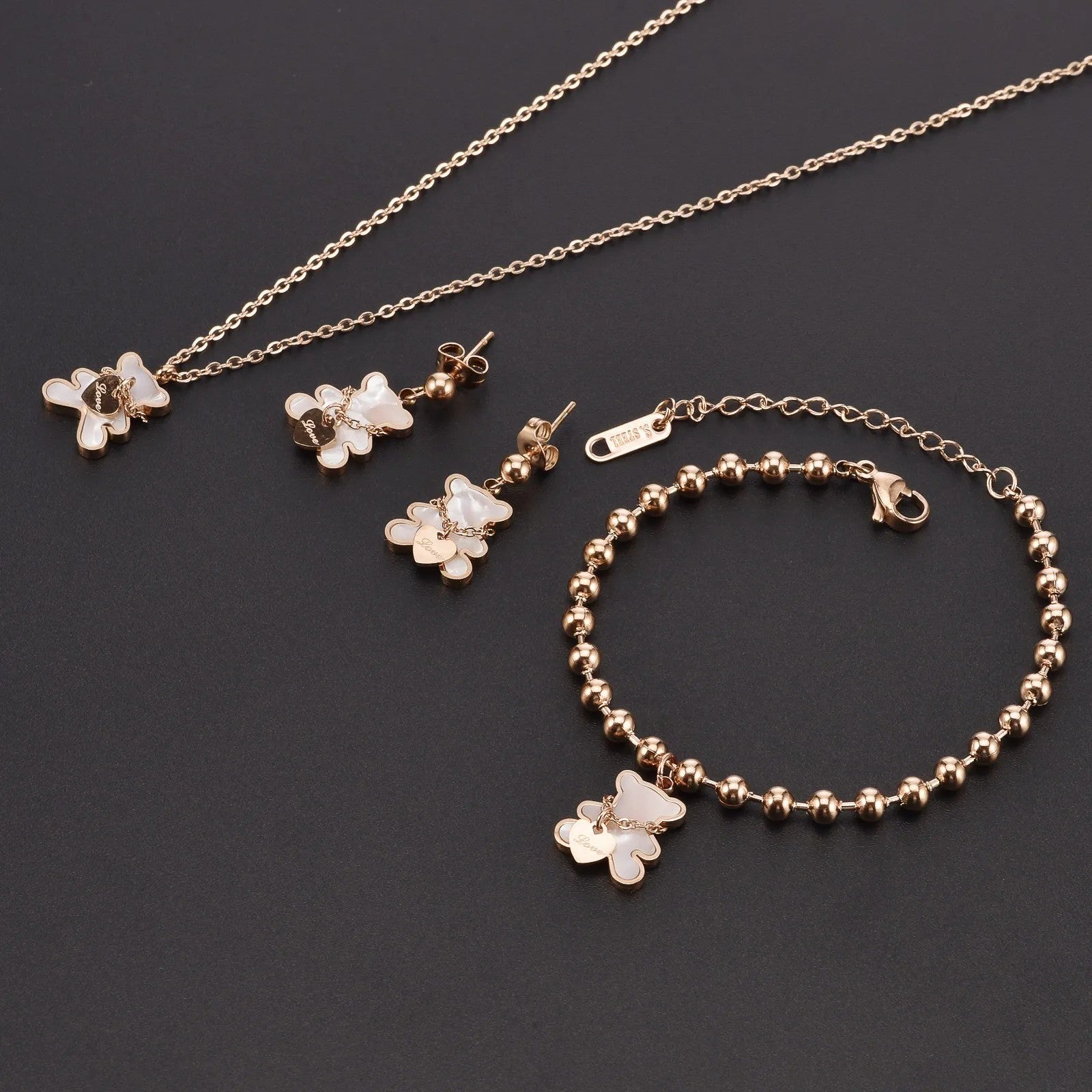 Stainless Steel Necklace Bracelet Earring Set Black Shell Fashion Jewelry Accessories