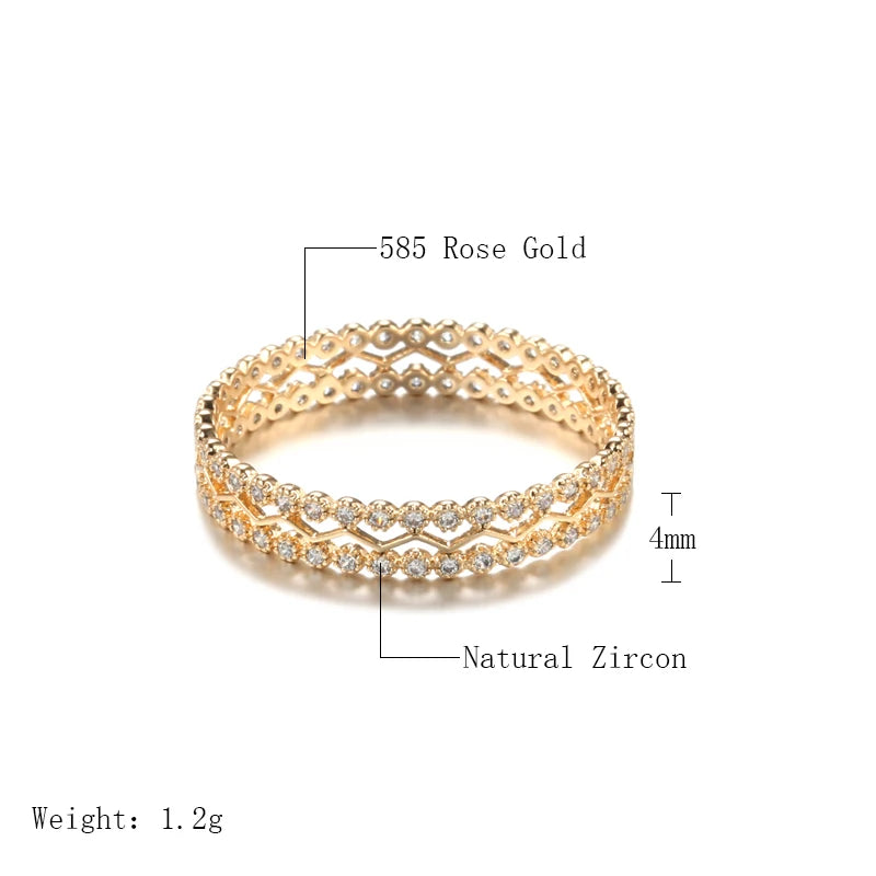 New Arrivals 585 Rose Gold Ring Double Row Micro-wax Inlay Natural Zircon Hollow Rings Women Wedding Party Fine Jewelry