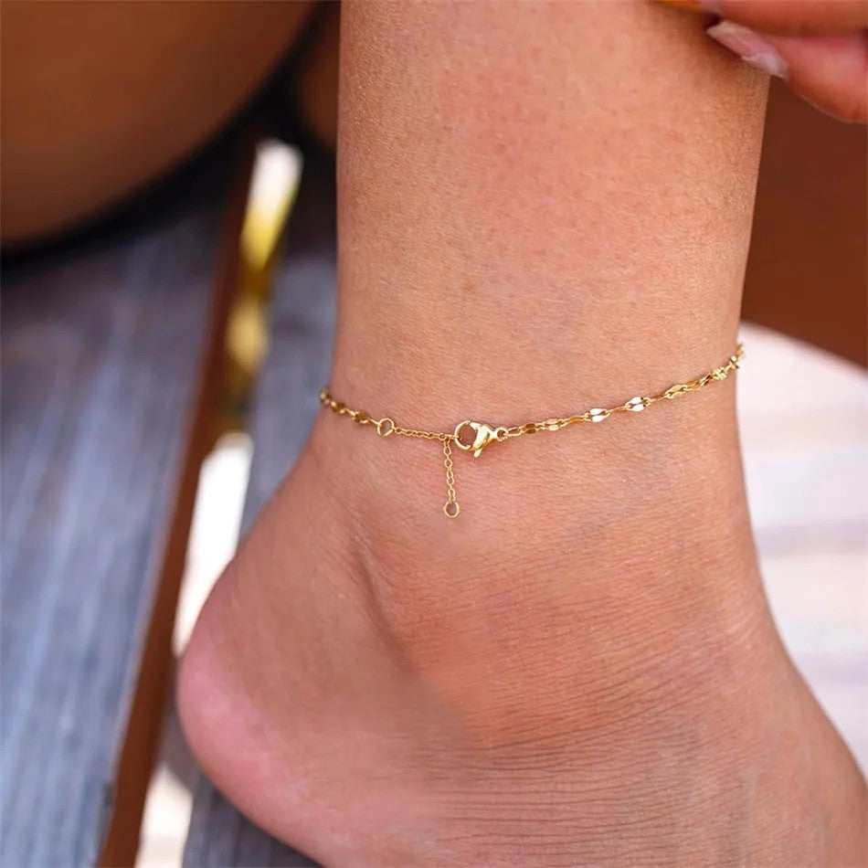 316l stainless steel Minimalist gold Color Chains Anklets For Women Girls