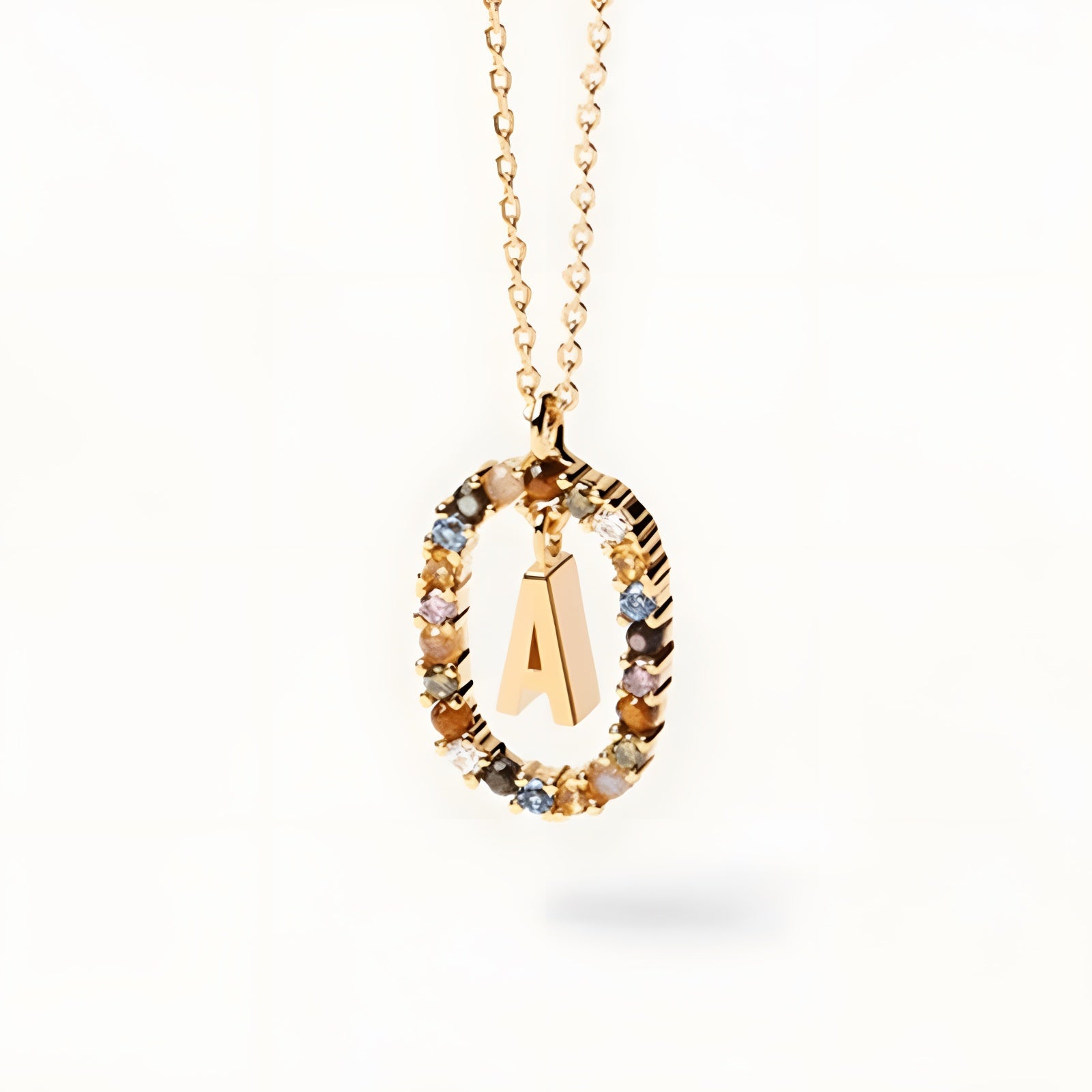English Letter Pendant 925 Sterling Colored Zircon Letter Necklace